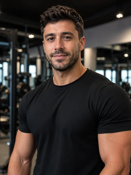 Fitness AI creator portrait - gym setting
